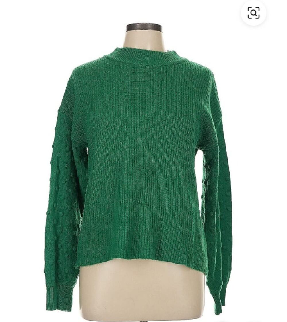 Cece Green Pullover Knit Sweater Size XS NEW long sleeve crew neck bobble detail